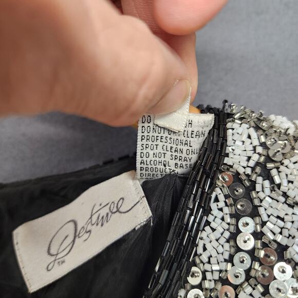 Vintage Womens Dress 4 Silk Beaded Sequin Black Stretch Evening Party Cocktail - Picture 5 of 16